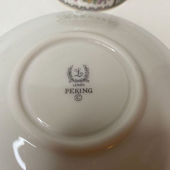 Lenox Peking DEMITASSE CUP & Saucers Set of 4 Bone China Green Floral Gold Trim - Picture 4 of 6